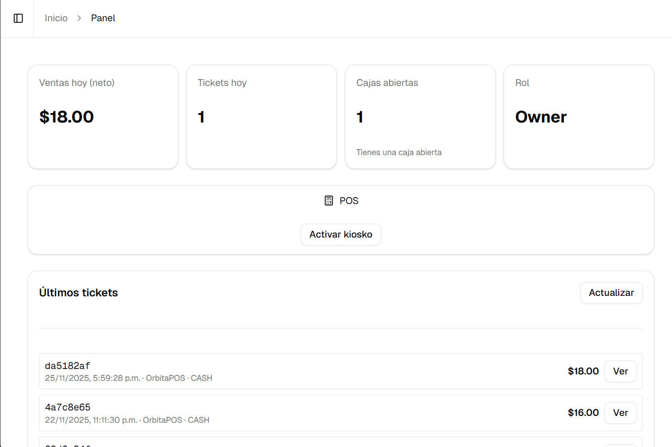Pantalla de cobro de Orbita POS