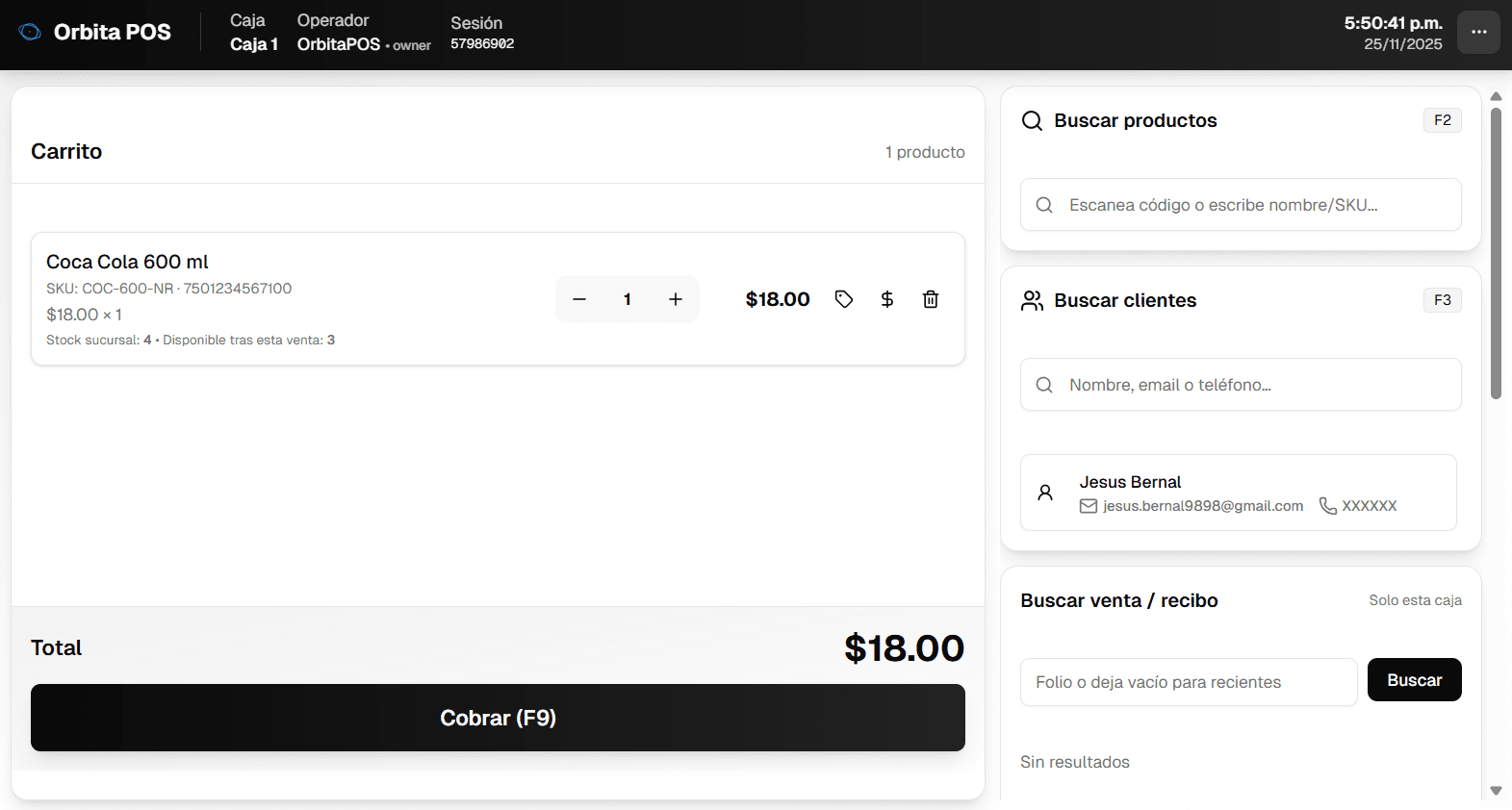 Detalle de venta en Orbita POS
